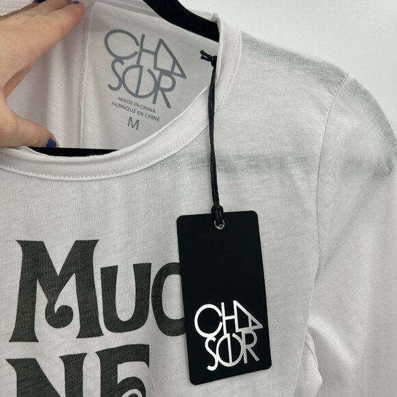 NWT CHASER *Flawed* White Black So Much Wine So Little Time Burnout Shirt Medium - Picture 4 of 6